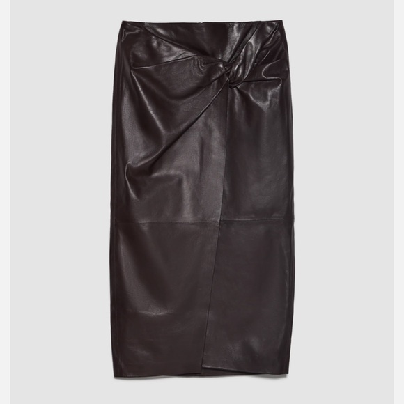 Zara Dark Brown Leather Pencil Skirt - Picture 4 of 13